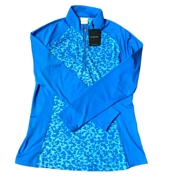 NWT DUNNING Blue Ayla Jersey Performance Quarter Zip, Size S - Picture 1 of 7
